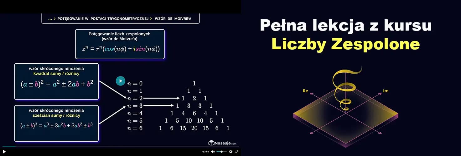 Potęgowanie liczb zespolonych w postaci trygonometrycznej - lekcja z kursu Liczby Zespolone zdjęcie artykułu Potęgowanie liczb zespolonych w postaci trygonometrycznej - lekcja z kursu Liczby Zespolone